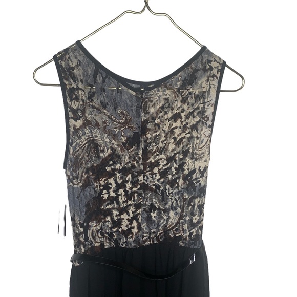 AB Studio Womens Size 6 Belted Black Dress Lace Top Sheer Bottom Built in Cami - Picture 4 of 12